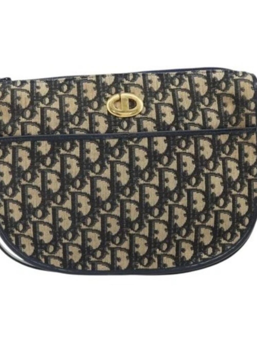 Christian Dior Trotter Canvas Shoulder Bag Navy Gold Auth 171117 - Picture 10 of 15